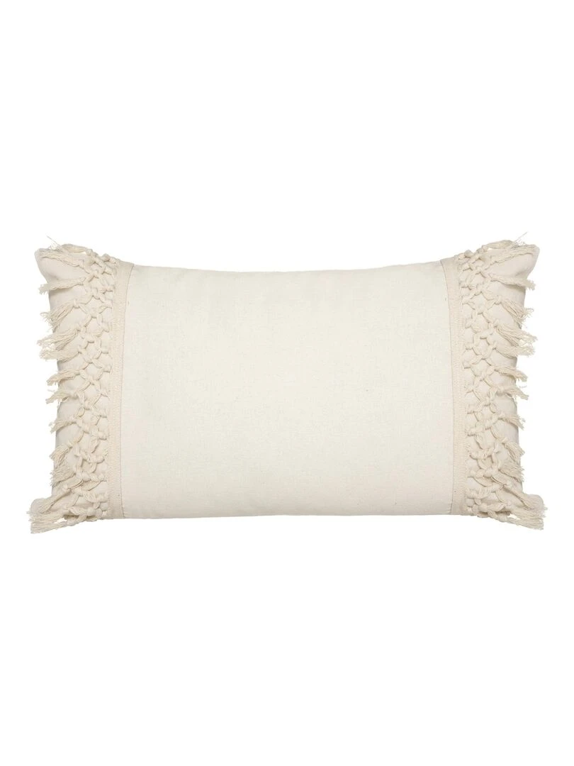 Coussin en coton et macramé Beige coquille