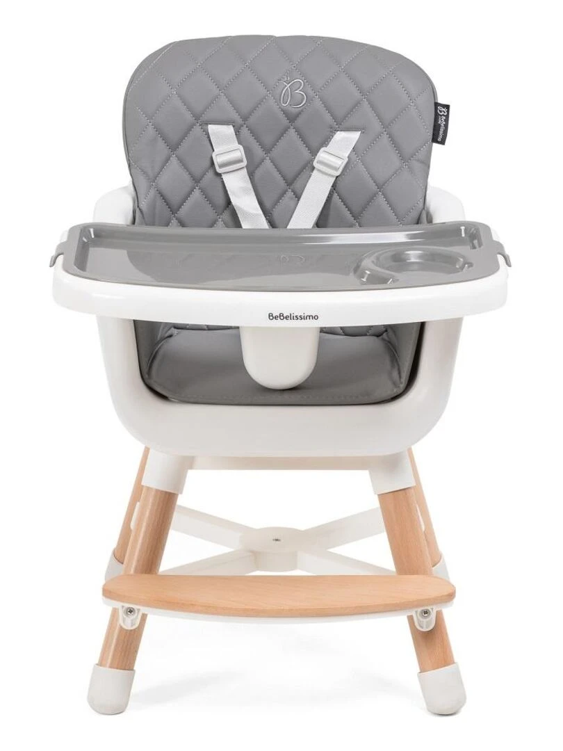 Bebelissimo   Chaise haute 2 en 1   Evolutive   Réglable   bois de Hêtre   PU cuir   gris foncé  HA    Gris