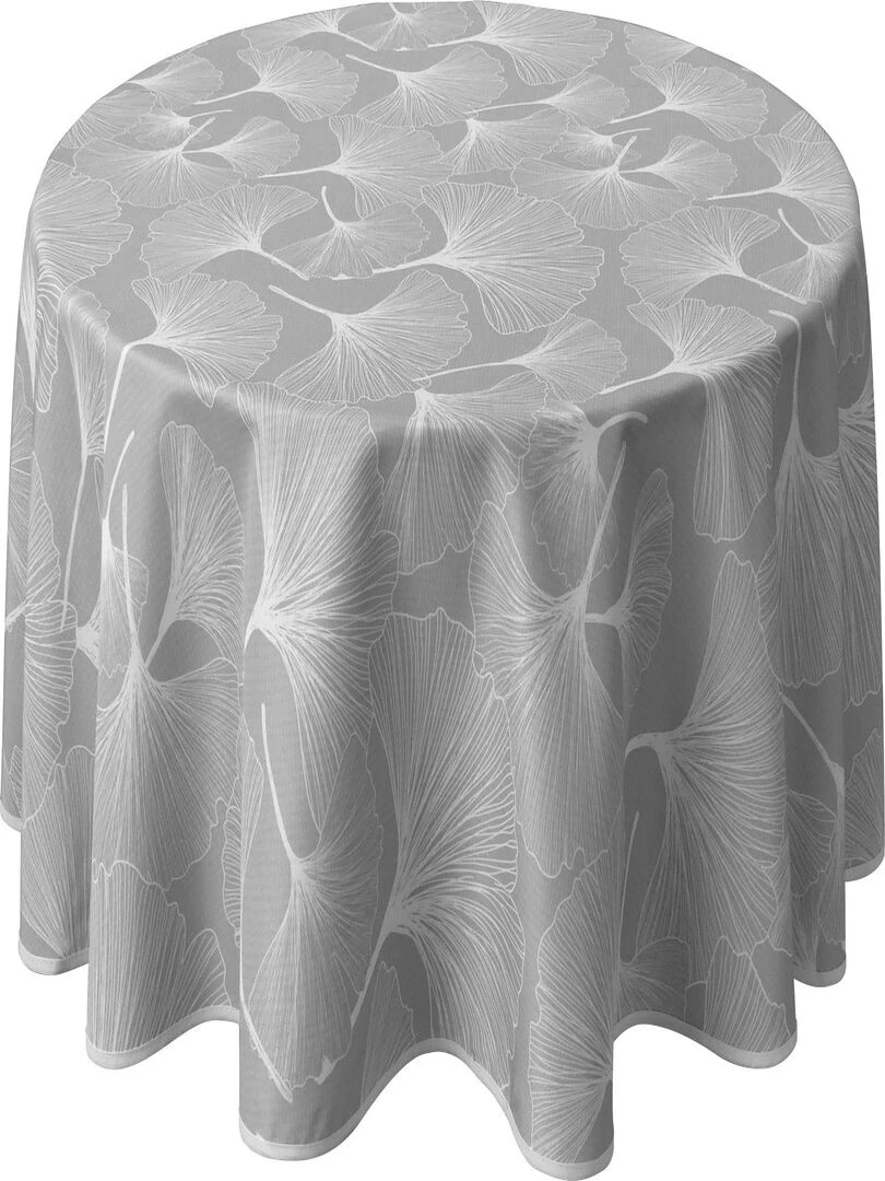 Nappe Anti taches Biloba gris Ronde 160 cm Gris Blanc
