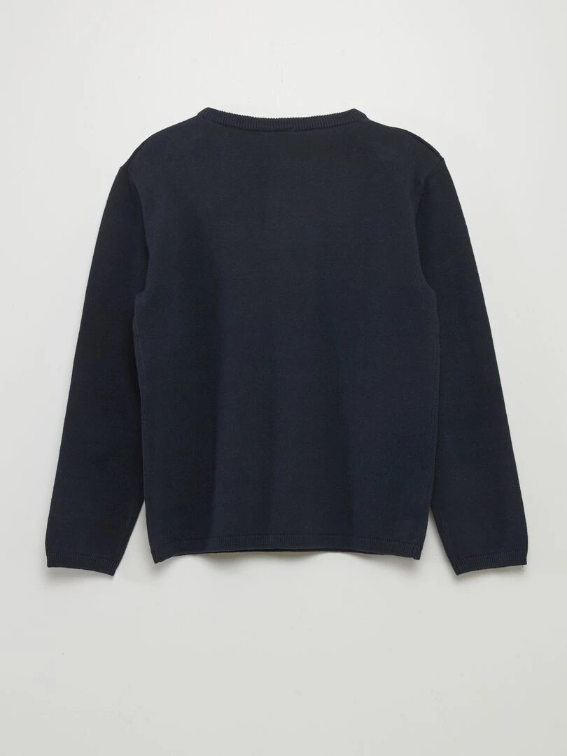 Pull à col tunisien boutonné   bleu marine