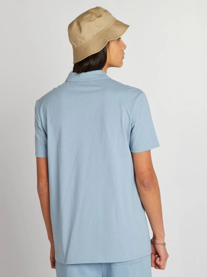 Polo en coton à manches courtes   Bleu