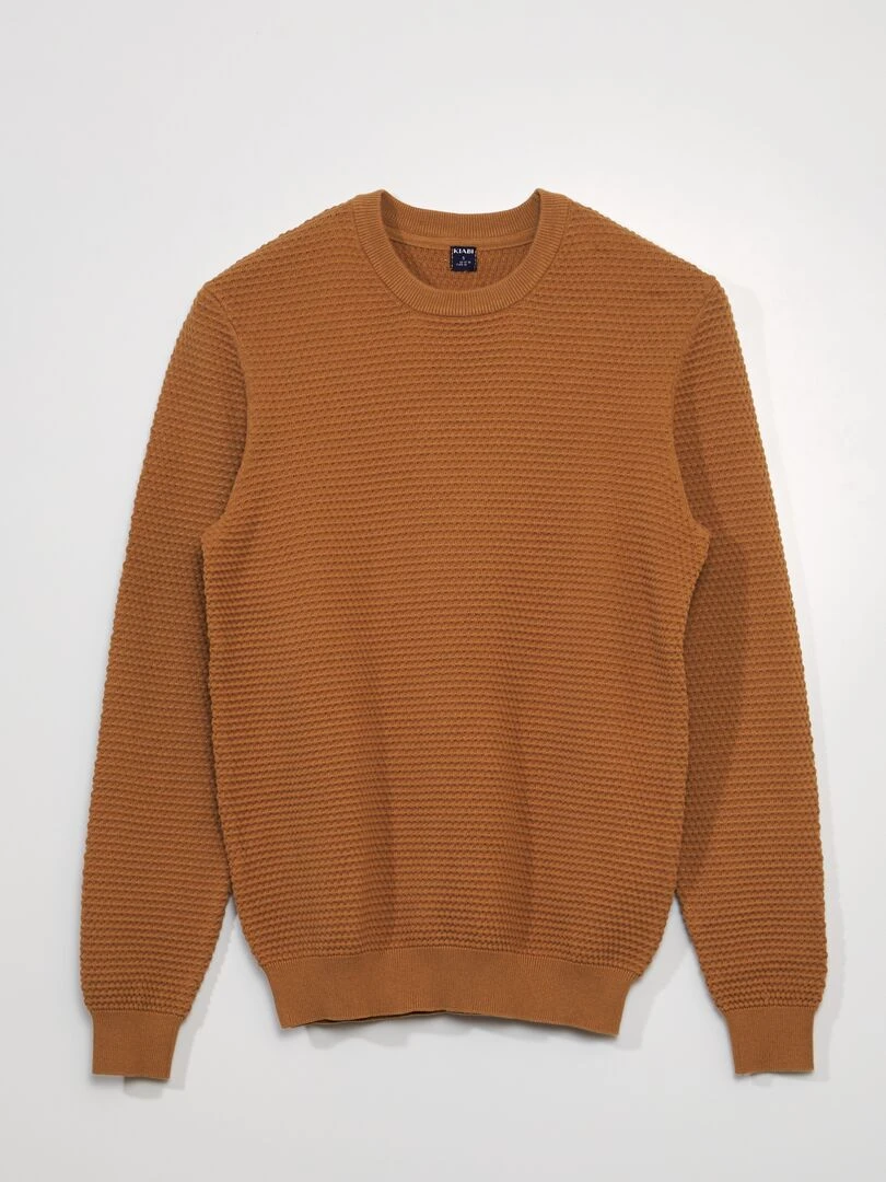 Pull maille tricot point de riz Marron