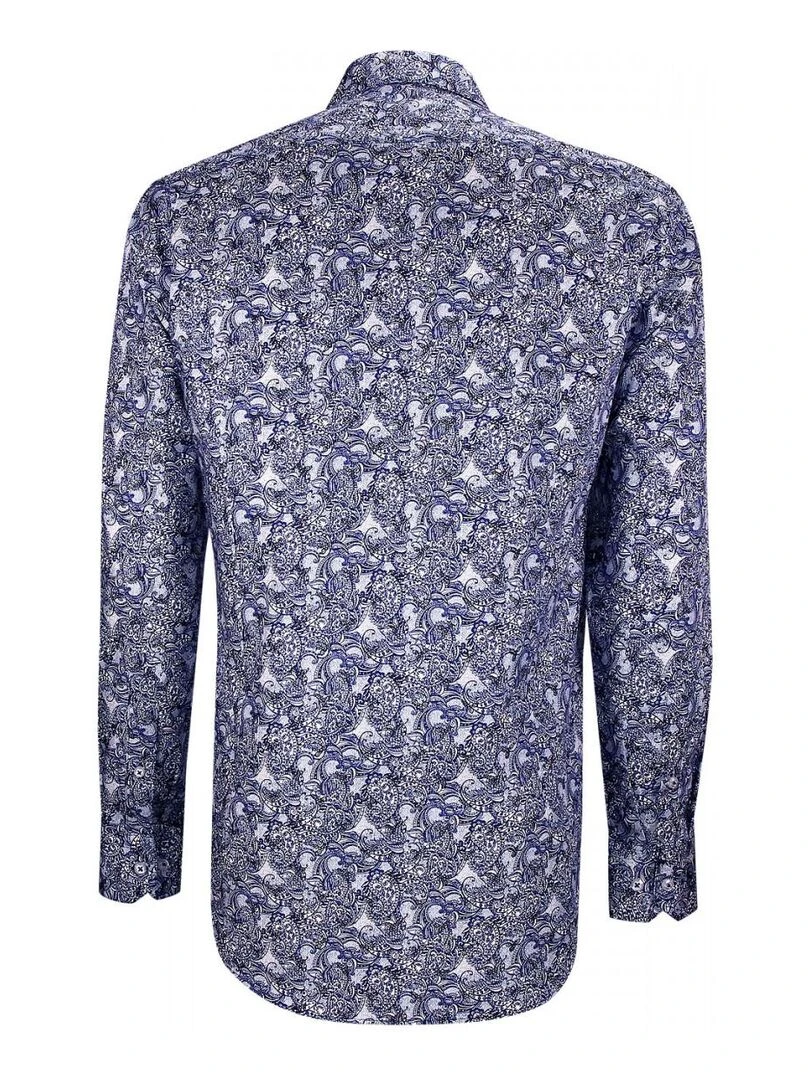 Chemise cintrée tissu imprimé CASHMO   Bleu