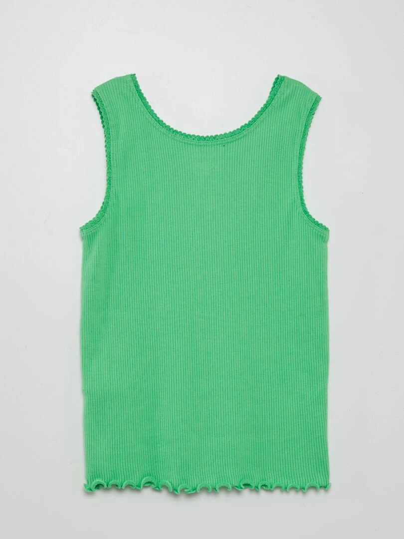 Débardeur côtelé avec finition en dentelle et volantée   Grafik Edition   Vert