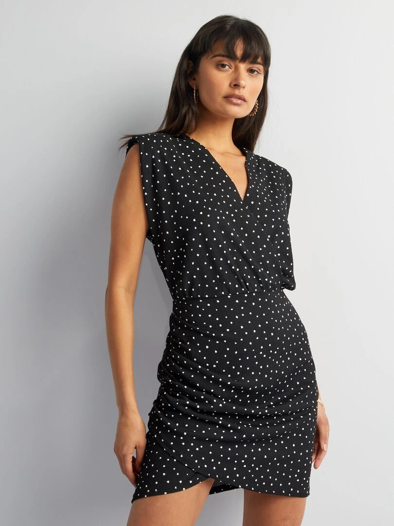 Robe crêpée à épaulettes   Noir