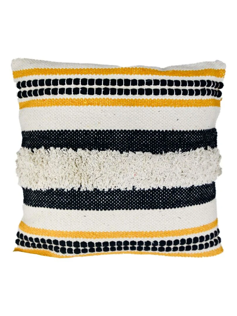 Coussin en macramé tricolore Jaune