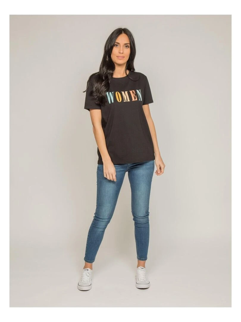 T shirt col rond message FRECHOU   Noir