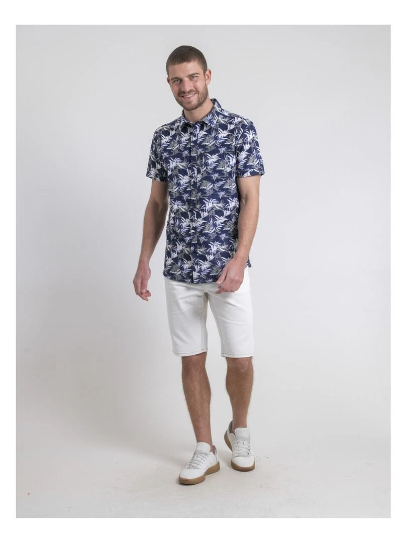 Chemise manches courtes pur coton motifs DURUDOLF   Bleu marine