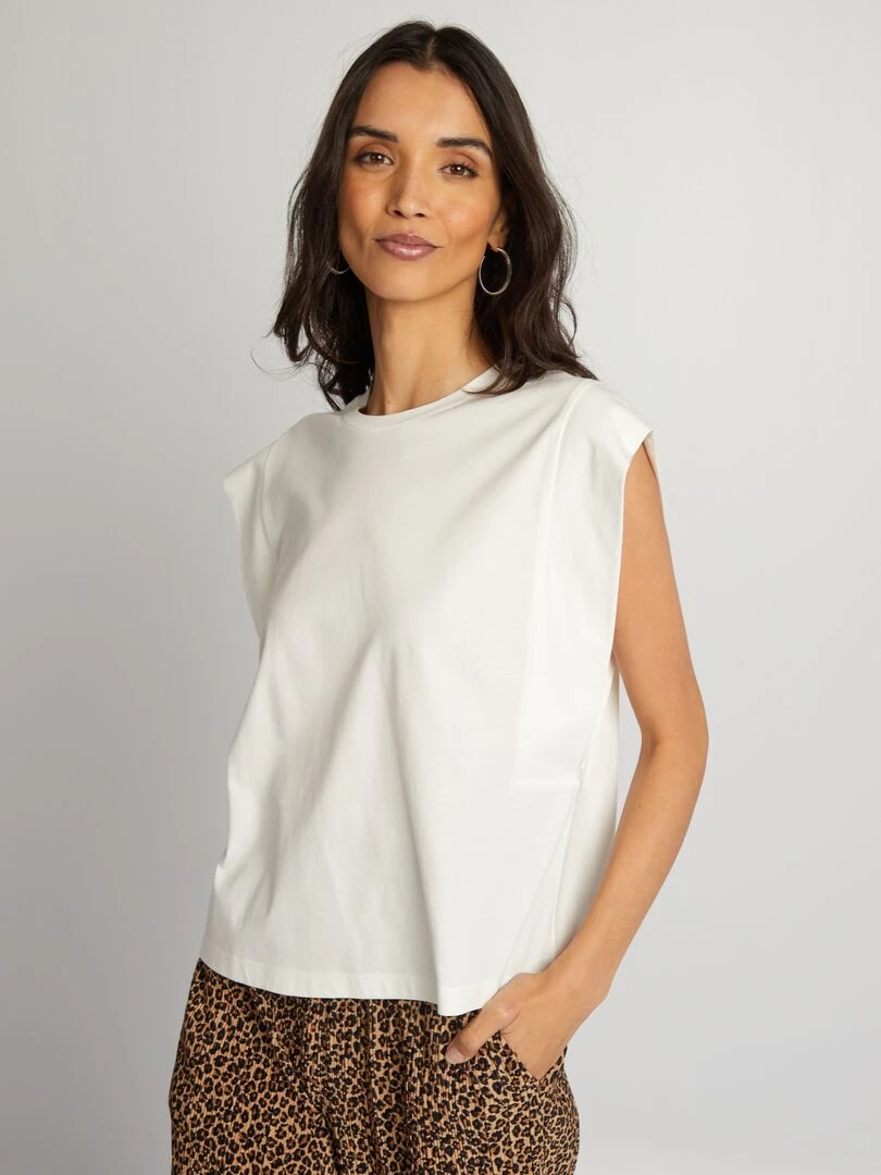 T shirt uni sans manches   blanc