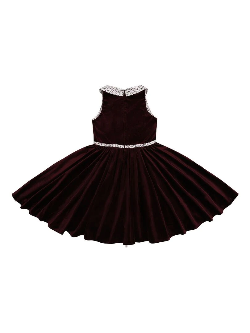 Robe Qui Tourne Fille  Velours Bdx  Col Fleuri  HEPBURN   'LA FAUTE A VOLTAIRE'   Rouge