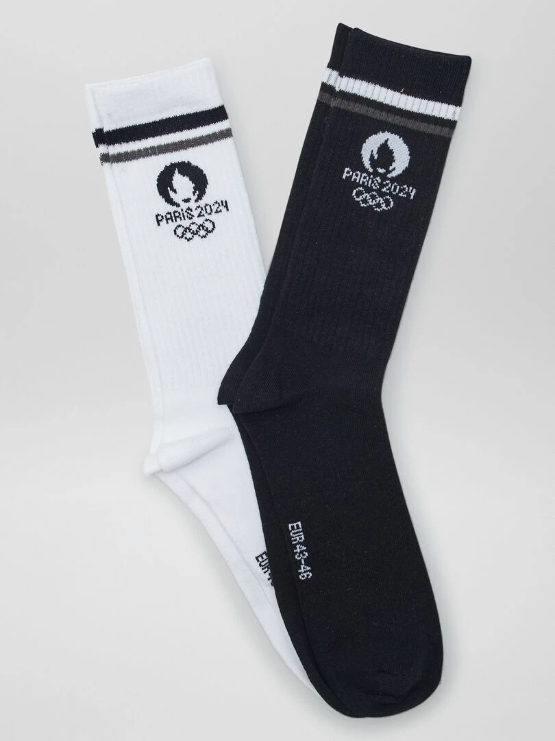 Lot de 2 chaussettes de sport 'Paris 2024' Blanc/noir
