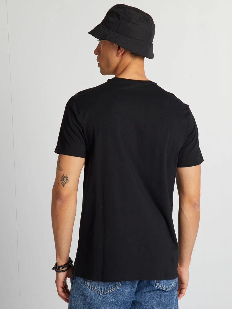 T shirt en coton imprimé à col rond   Noir
