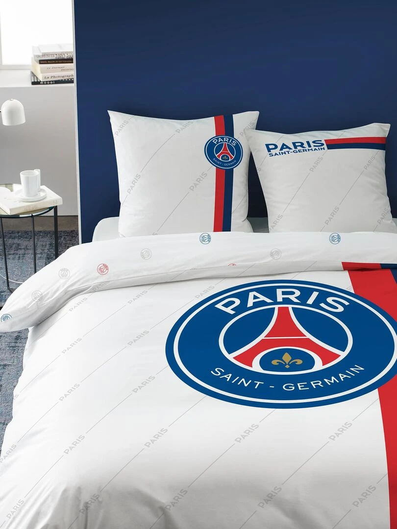 Parure de lit imprimée 100% coton  PSG RETRO WHITE   Blanc