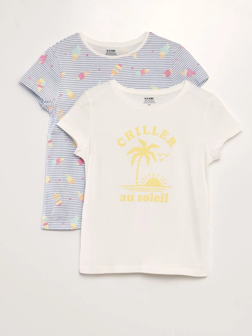 Lot de 2 tee shirts à message Bleu/blanc