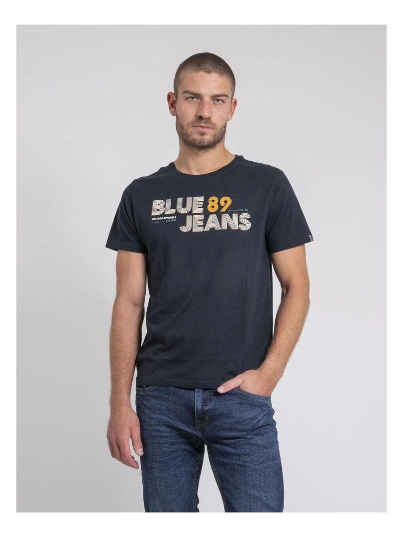 T shirt col rond pur coton JUPILAR Bleu marine