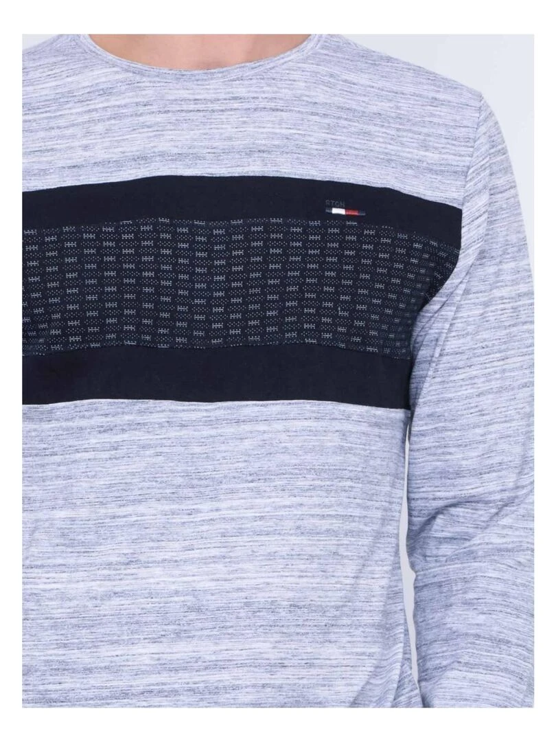 T shirt manches longues col rond pur coton JULOS   Bleu marine