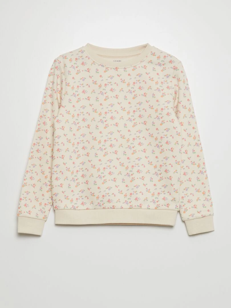Sweat en molleton imprimé fantaisie Beige fleuri