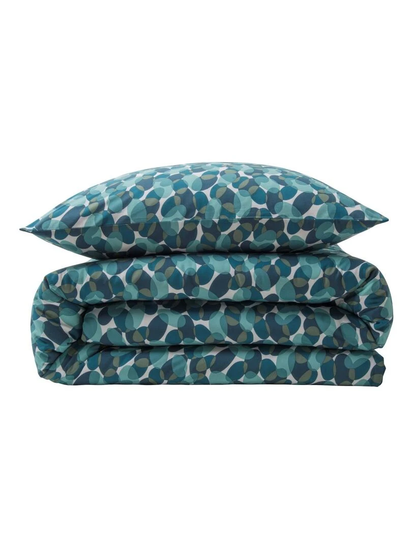 Future Home   Parure de lit 2 personnes en coton 57 fils imprimé canard   Bleu canard