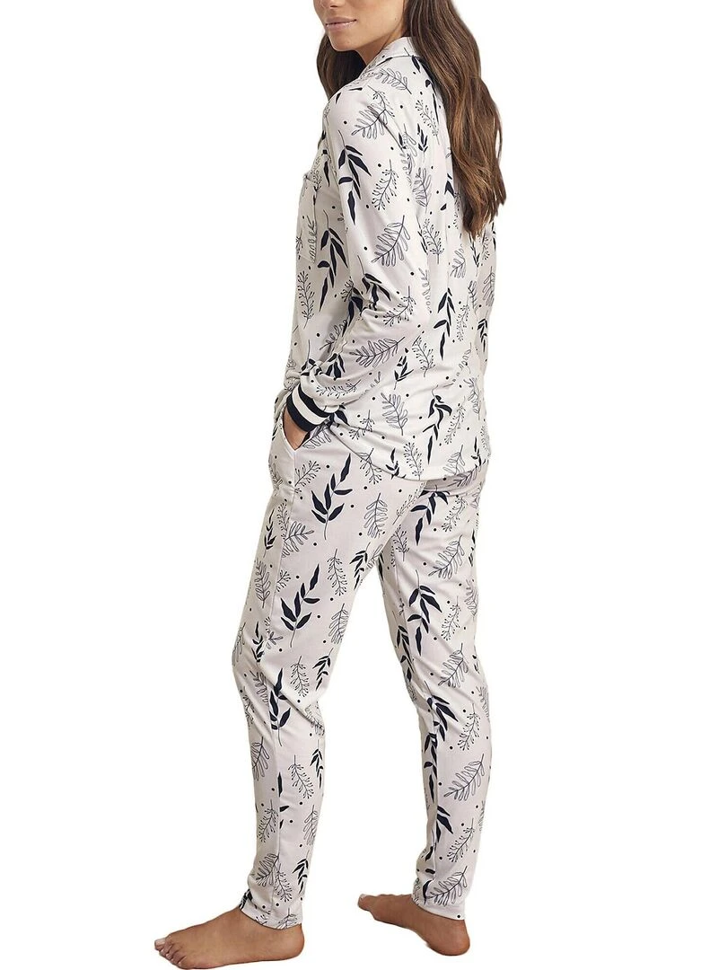 Pyjama tenue pantalon chemise manches longues Botanic   Ecru