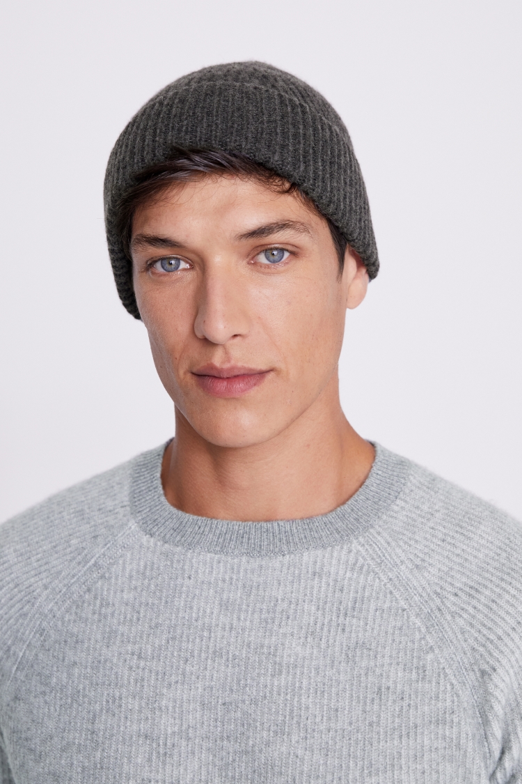 Charcoal Cashmere Blend Ribbed Beanie Buy Online at Moss
