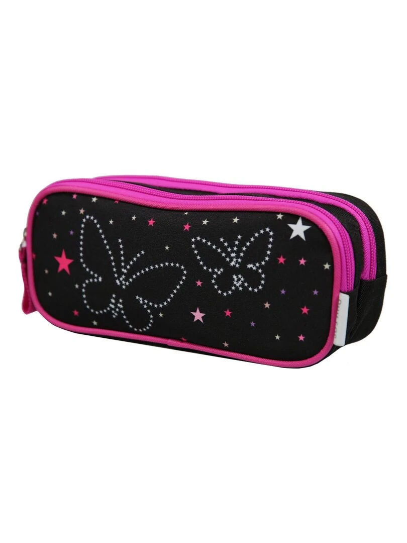 BAGTROTTER Trousse scolaire 2 compartiments Phileas Papillons Noire Noir