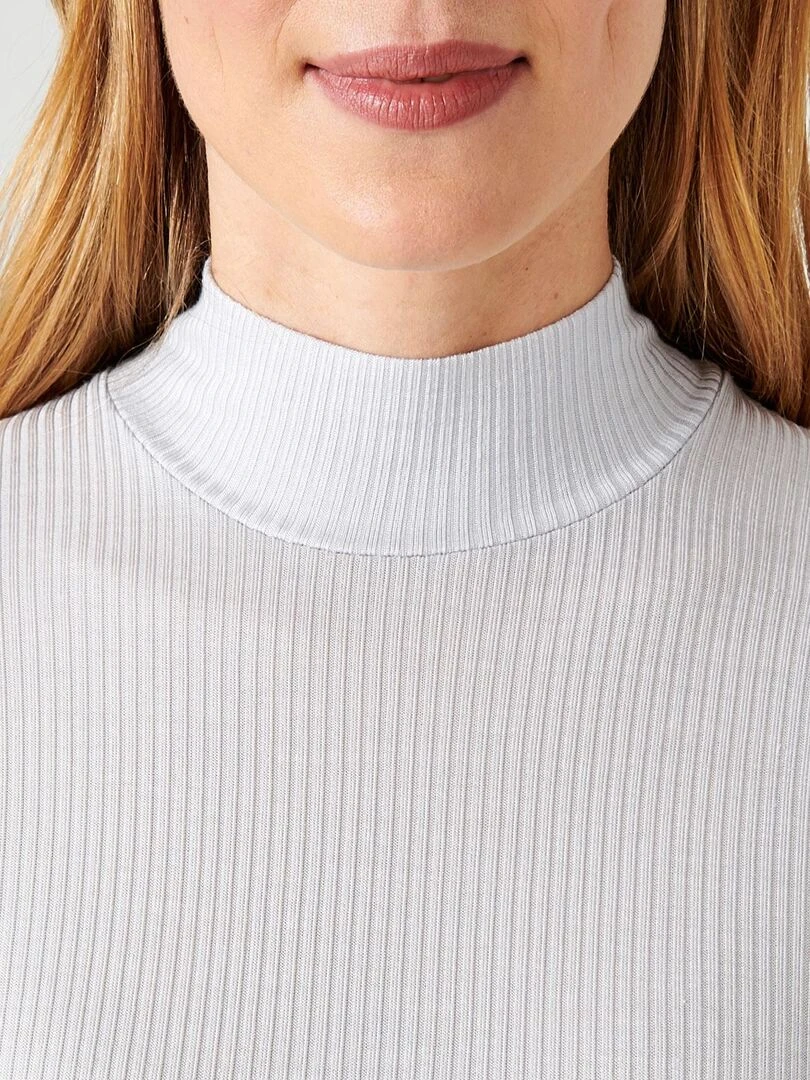 Sous pull col montant maille côtelée Thermolactyl et soie   Damart   Gris perle