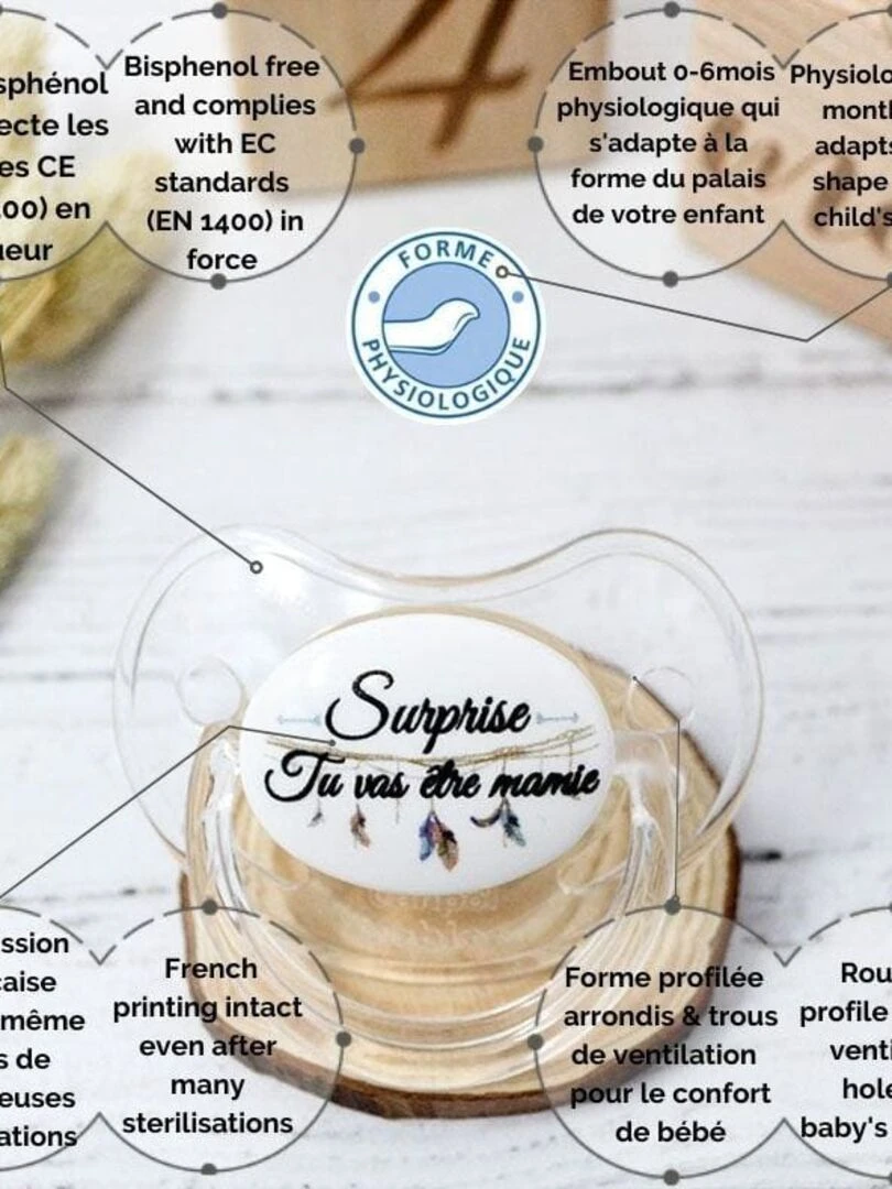 Sucette " Surprise tu vas être mamie "   Blanc