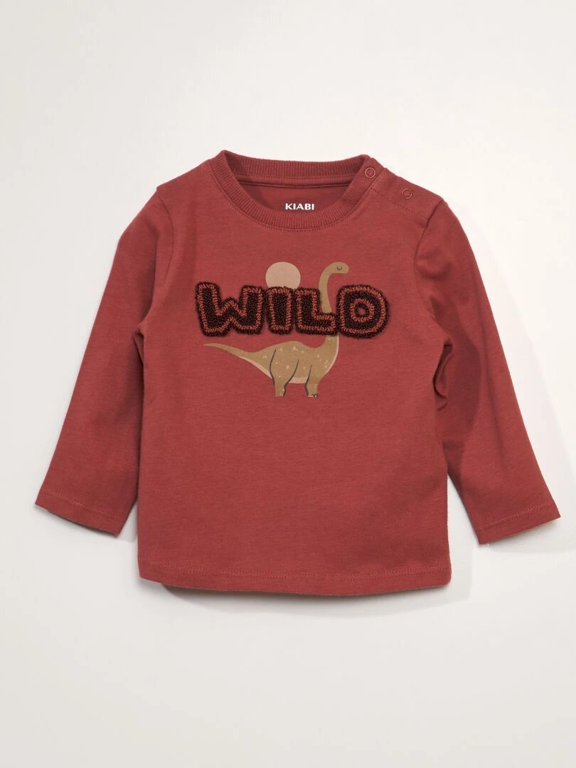 Tee shirt chiné avec imprimé en bouclette Rouge