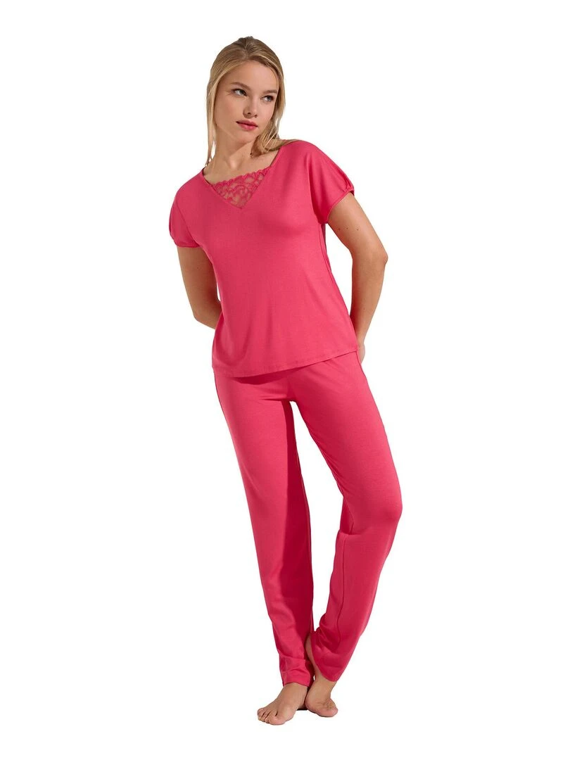 Pyjama pantalon t shirt manches courtes Naty Orange corail