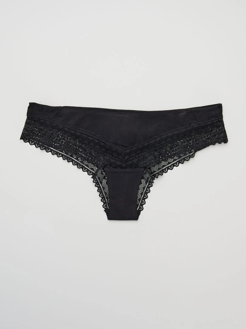 Lot de 3 tangas coton dentelle   noir