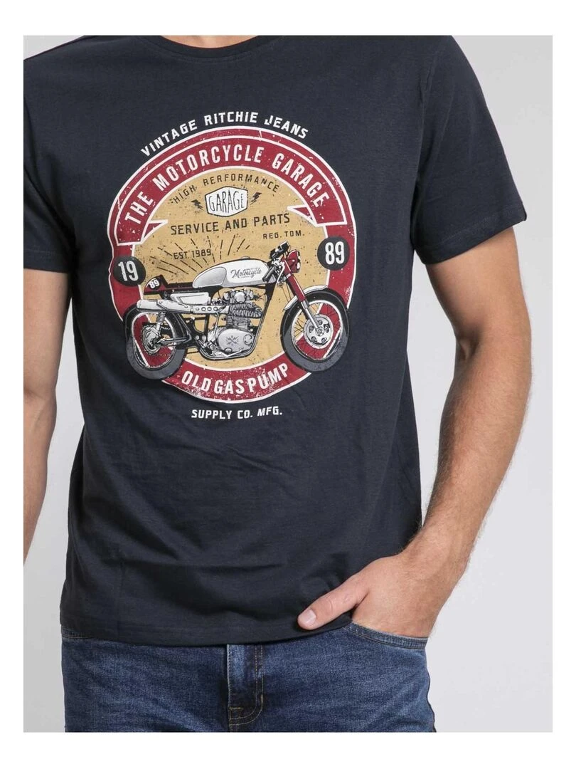 T shirt col rond pur coton JORISOL   Bleu marine