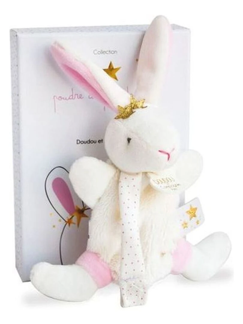 Doudou Doudou et compagnie Lapin Rose Fleurs Attache tétine Poudre de Perlidoudou Rose