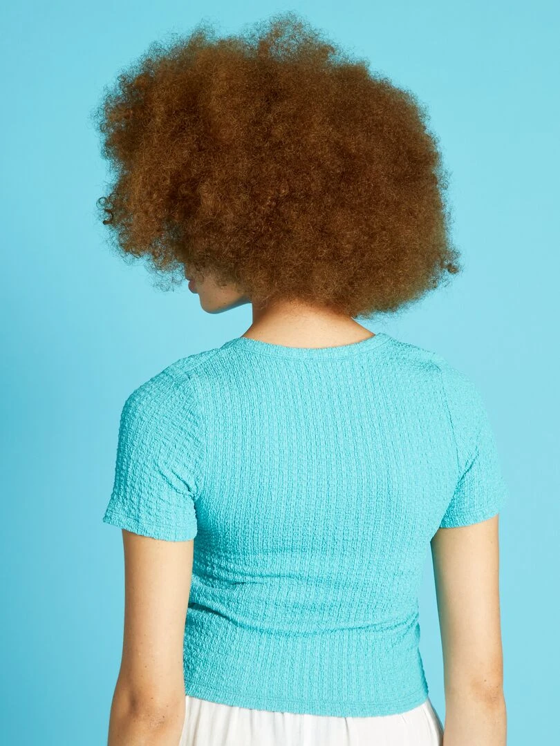 T shirt en maille gaufrée   Bleu