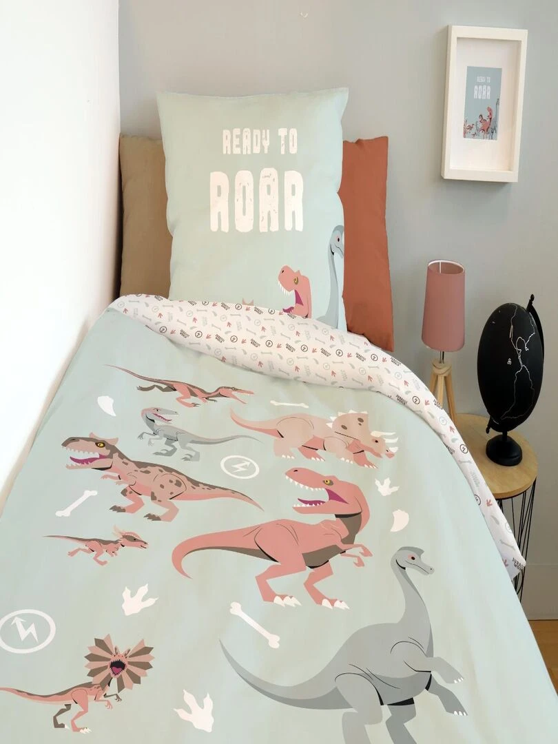 Housse de couette Jurassic World dinosaure 140x200 cm   100% Coton   Vert d'eau