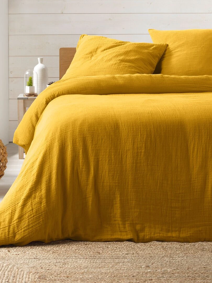 Housse de couette + 2 taies Gaze de coton Collection Couleurs Jaune