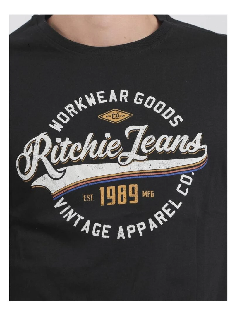 T shirt col rond pur coton JONAK   Noir