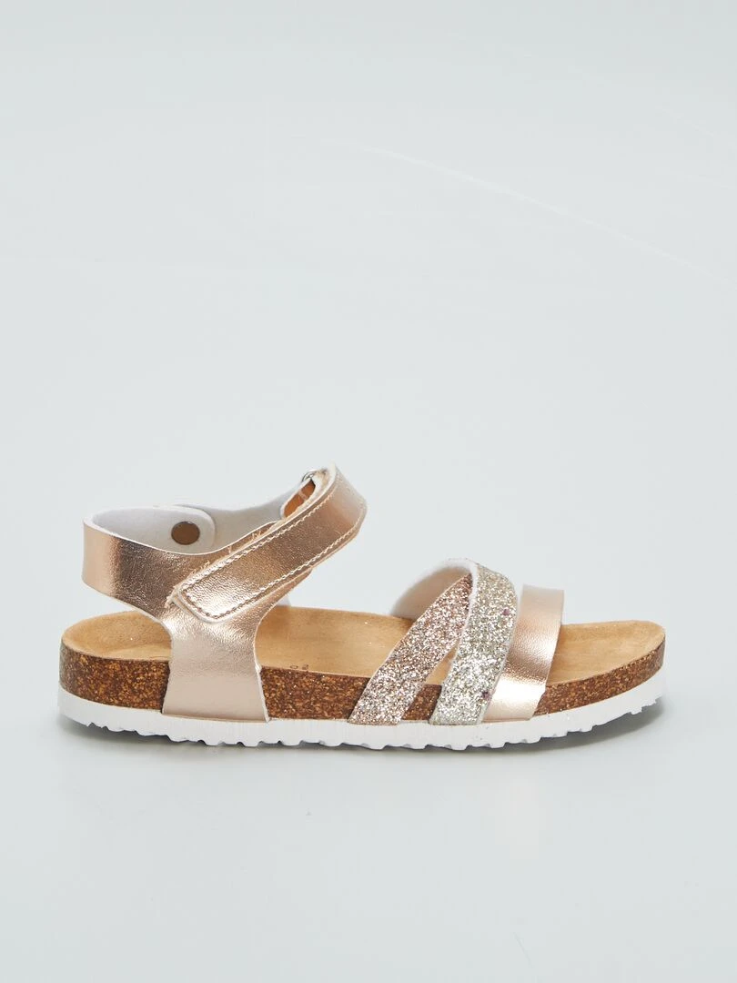 Sandales pailletées à scratchs Rose gold