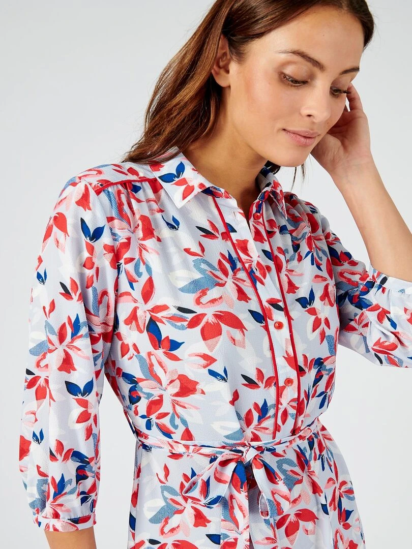 Robe tissu crêpe reliéfé à fleurs Damart Rouge