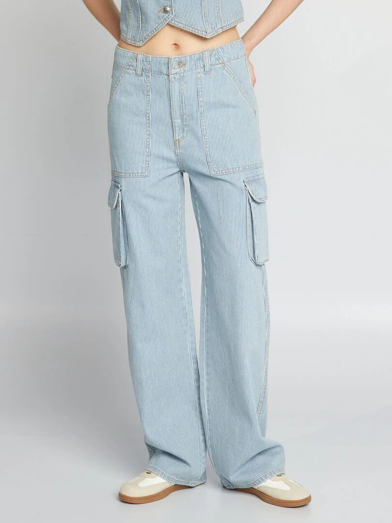 Pantalon wide leg denim à rayures Bleu