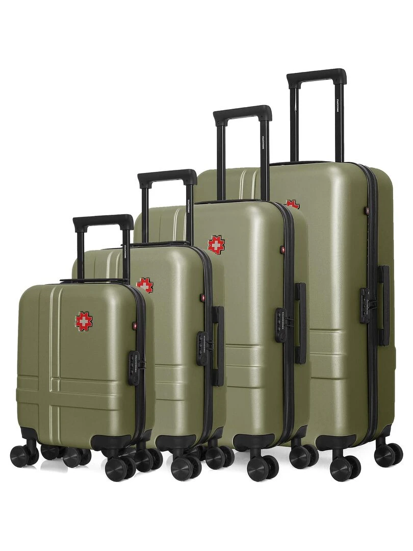 Set de 4 Valises Rigides Grand Format Taille Moyenne Valise Cabine et Vanity USTER M Vert kaki