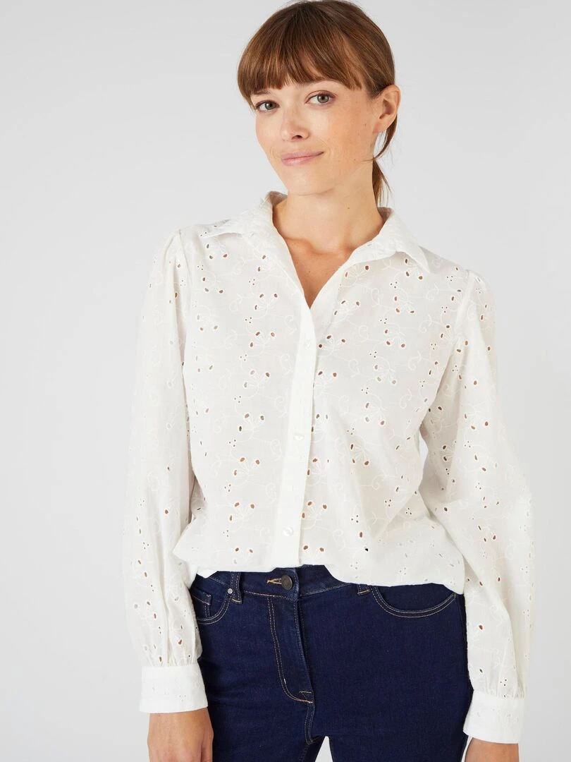 Chemisier broderie anglaise Damart Blanc cassé