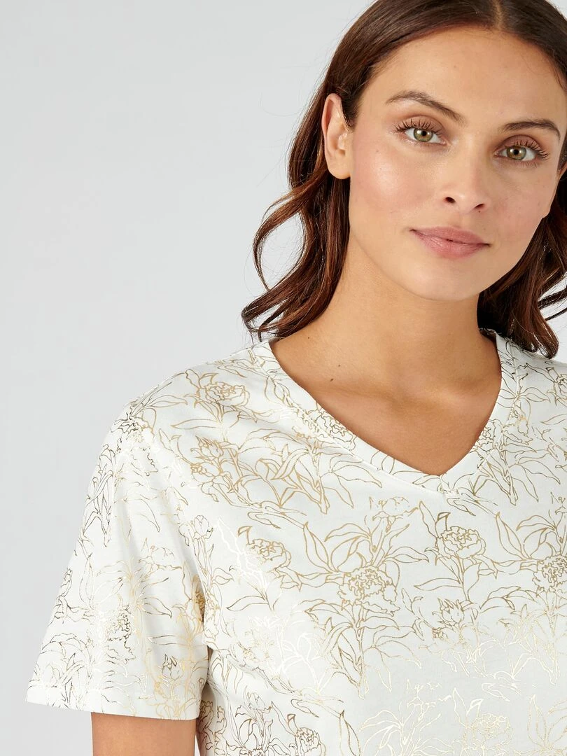 Tee shirt imprimé pur coton Damart Blanc cassé