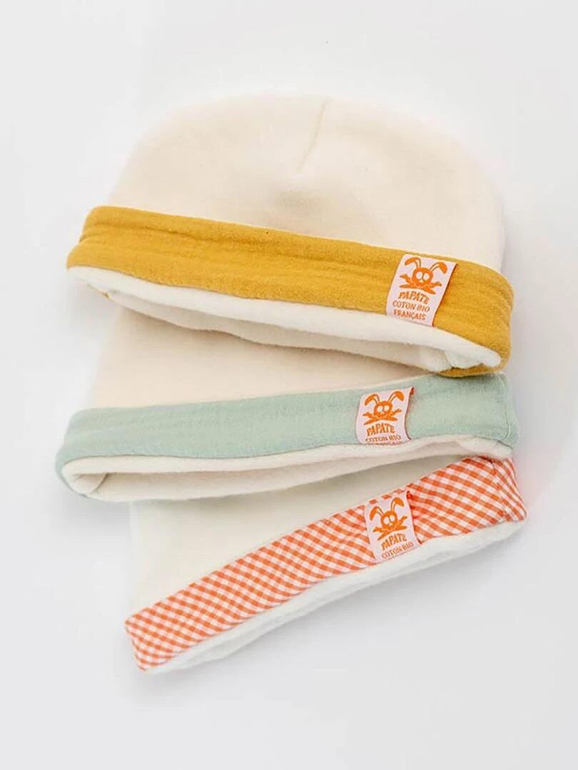 Bonnet de Naissance en Coton Bio Blanc et Honey   Beige