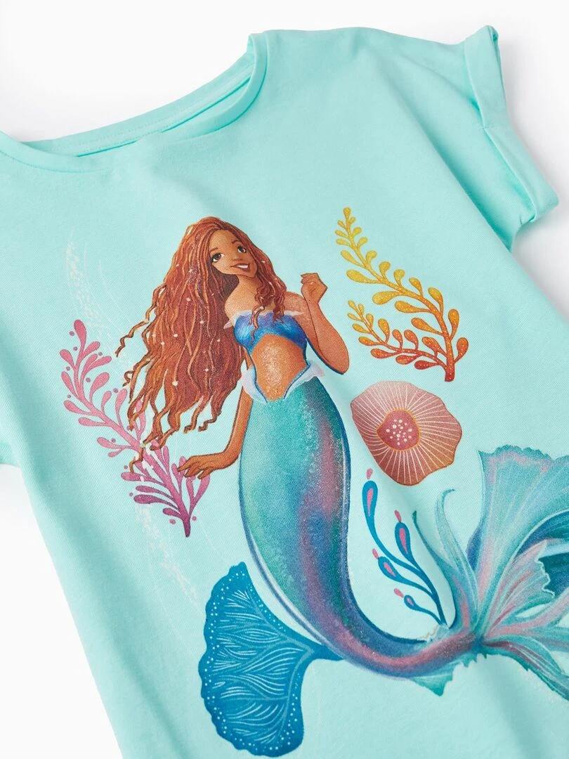 T shirt en Coton avec Paillettes pour Fille 'Ariel' manches courtes ARIEL  LA PETITE SIRÈNE   Vert clair