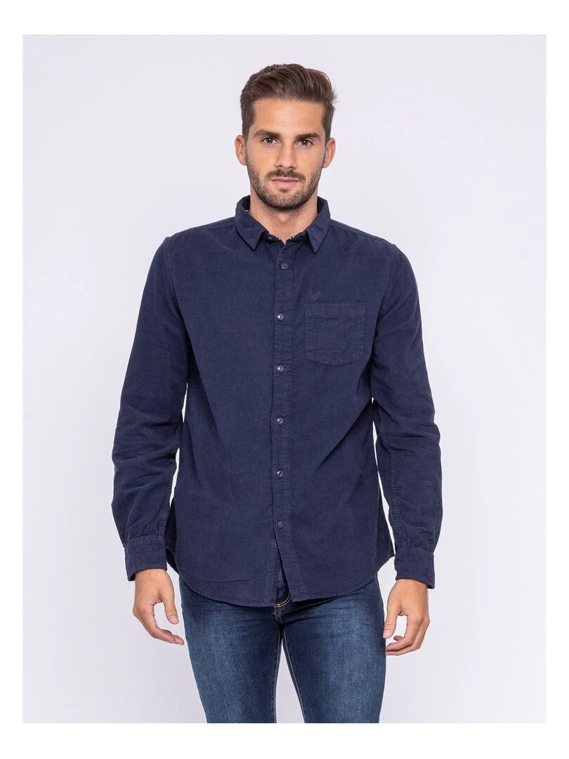 Chemise manches longues pur coton velours TRESOR Bleu marine