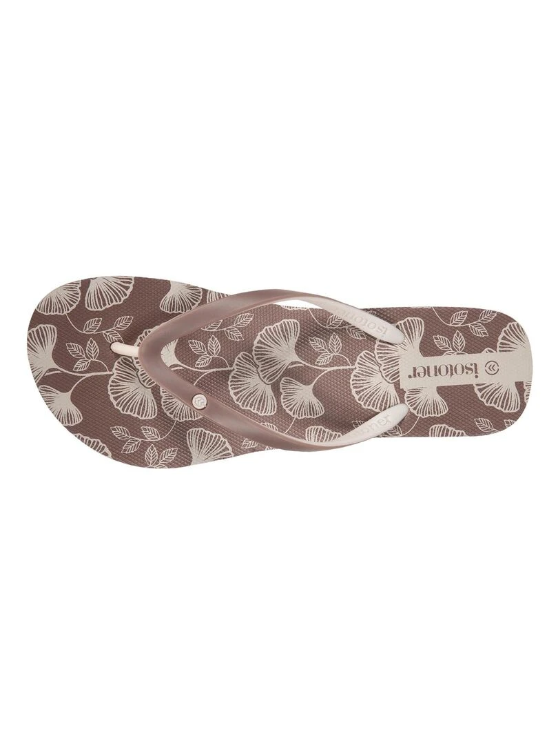 Tongs Femme imprimé floral talon Taupe Marron