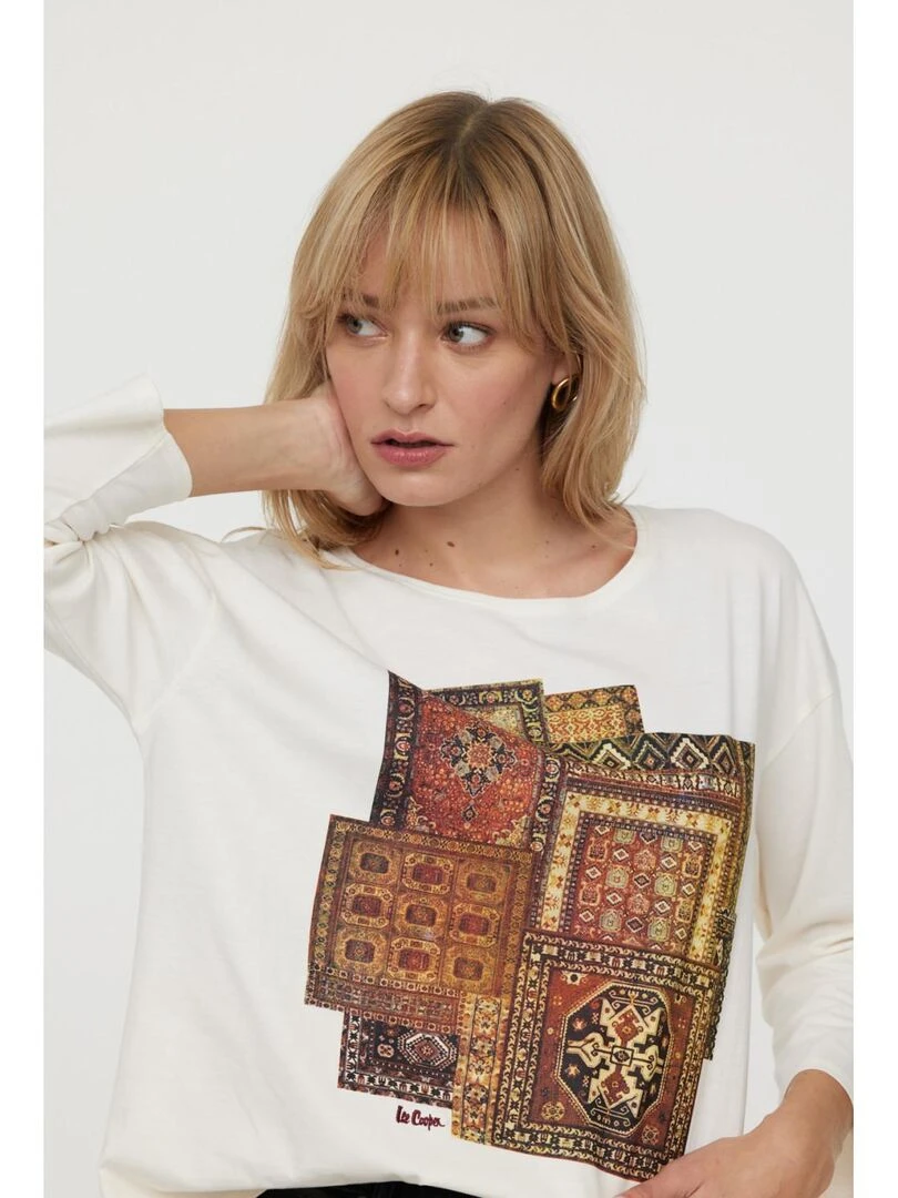 Lee Cooper   T Shirt manches longues coton regular ANGORA   Beige