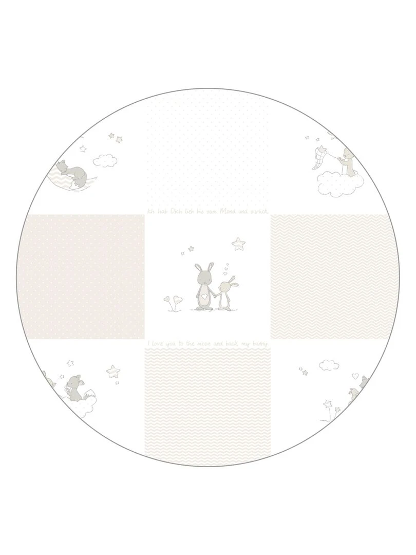 ROBA Parc Bébé en Bois 75x100 "Fox & Bunny" + Tapis de Parc Bébé et Roues à Freins Blanc Blanc