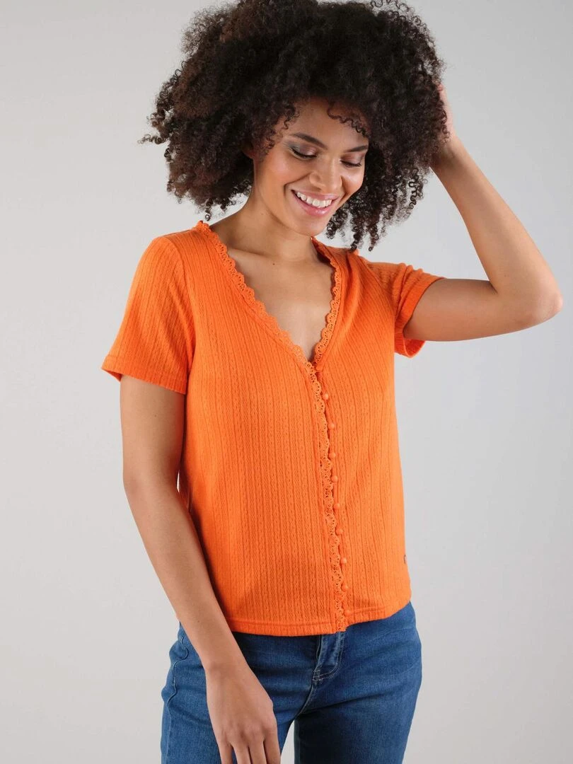 T shirt pour femme en maille jacquard 'Deeluxe'   Orange
