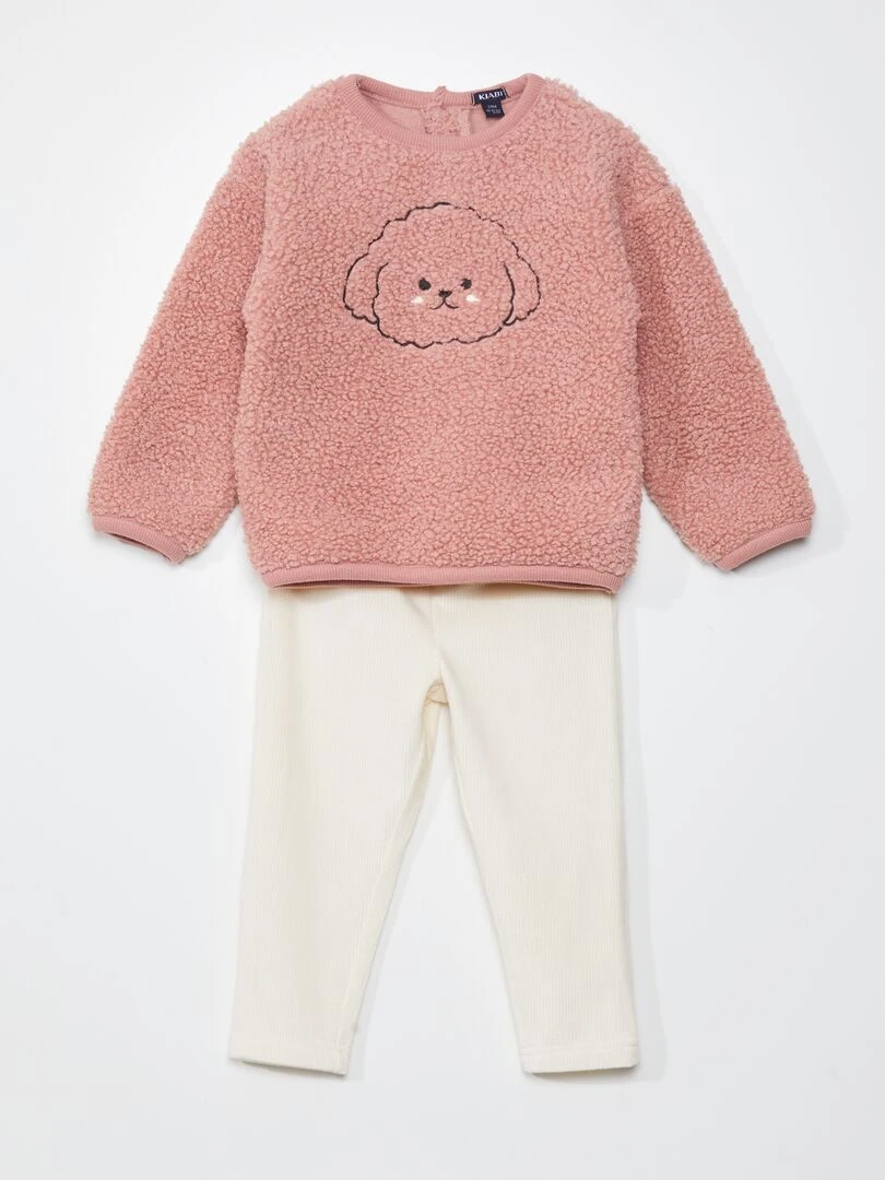Ensemble pyjama sherpa et velours 2 pièces Rose
